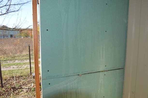 Technician installing weather stripping to prevent pests and moisture from entering a garage.